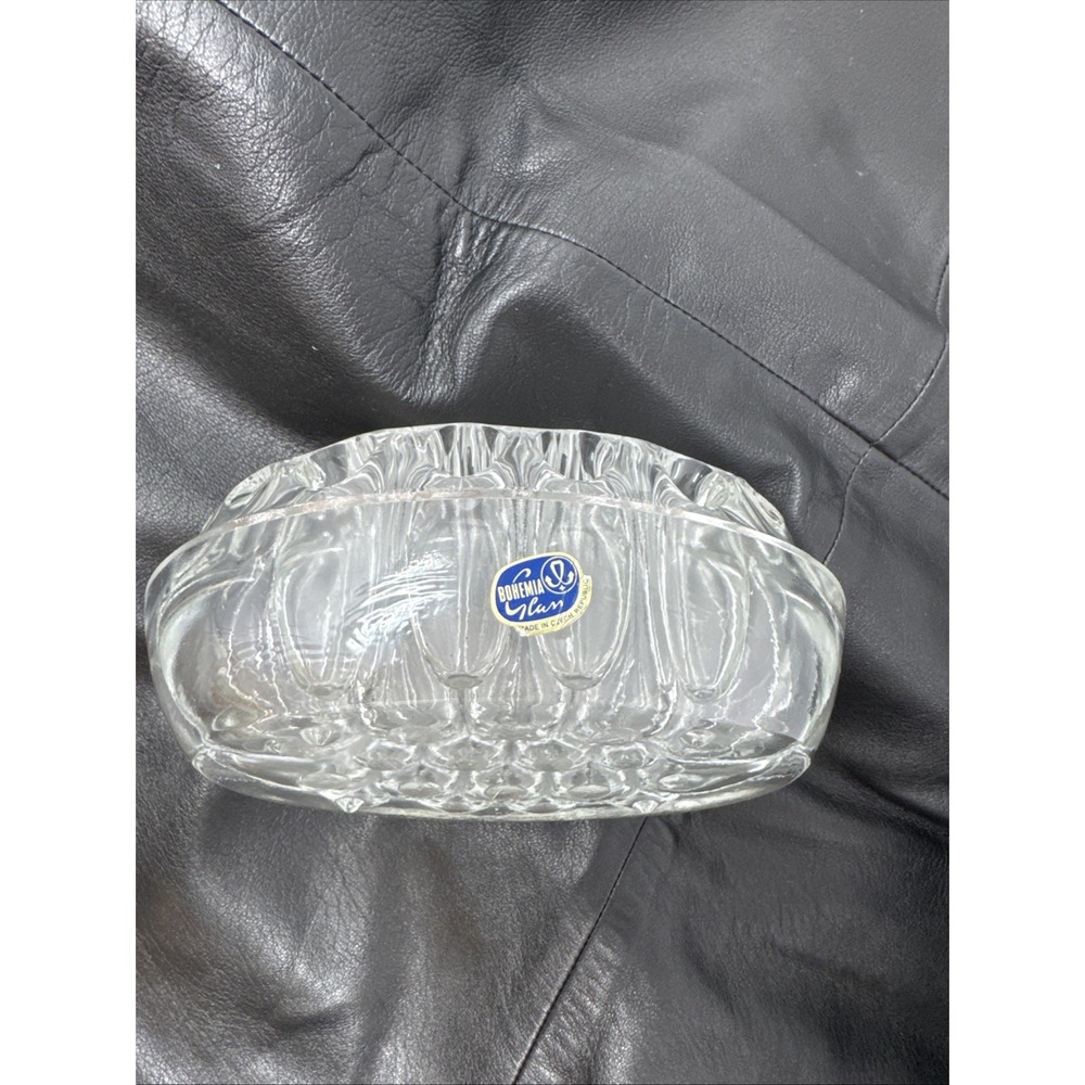 Bohemia Glass Vintage TAG Flower Frog Bowl vase Dome 22 Hole 6" Large clear oval